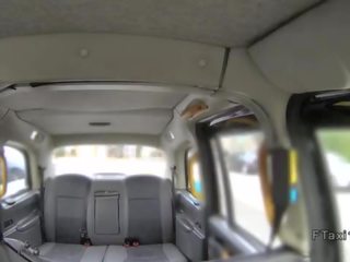 Brunette tourist sucks in London fake taxi