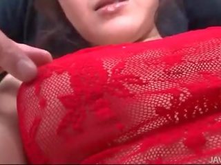 Rui Natsukawa in red lingerie used by three blokes