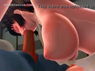Big titted anime beauty giving blowjob gets mouth jizzed