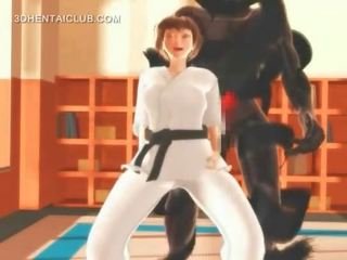 Hentai karate kullake suu kinnitoppimine edasi a massiivne riist sisse 3d