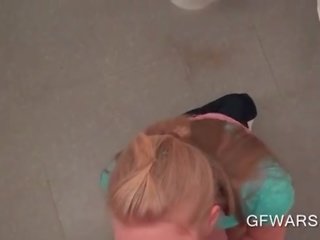 Glorious ass blonde gets on her knees for a BJ