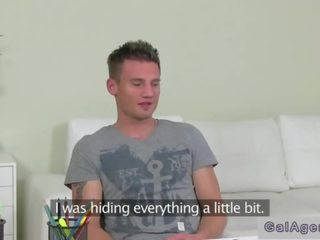 Blonde female agent fucks amateur stripling on a couch