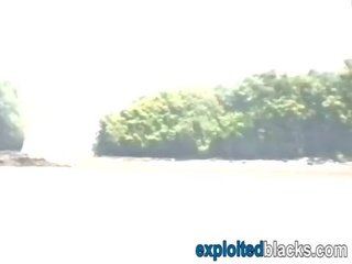African hottie pussy banged by white johnson on beach