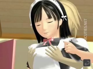 3D hentai maid licking a hard manhood