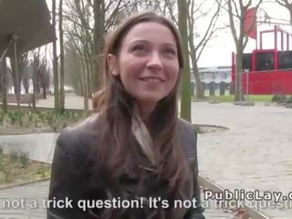 Belgian hottie sucks shaft in public