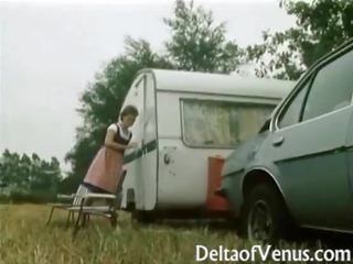 Retro German adult movie - Hairy Pussy Brunette Fucking In Camper