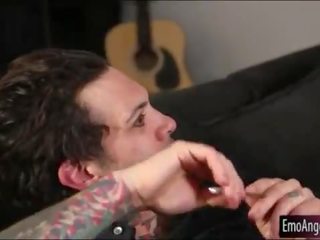 Tattooed emo fancy woman received cumload on her big boobs