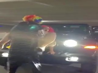Pink hair fancy woman gets pounded on jeep