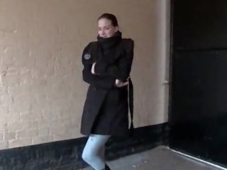 Hot to trot sweetheart pisses in leggings and videos her tits in public