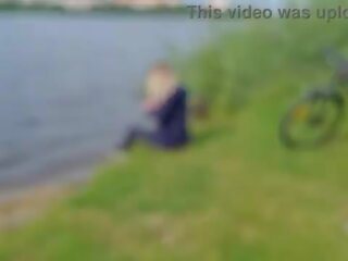 The exhibitionist man saw a lonely teenager in nature and took out his phallus in front of her and began to masturbate the dick in front unfamiliar beauty&comma; he risks scaring her&comma; but she likes to look at a big male dick and wants to see his cum