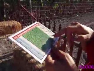 Blond enchantress flashes in corn maze