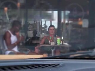 Cheating Wife &num;4 part III - Hubby vids me outside a cafe Upskirt Flashing and having an Interracial affair with a Black Man&excl;&excl;&excl;