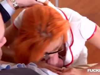 Nerdy redhead Rose Valerie fucked by patient and professor at the DP clinic