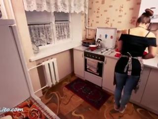 StepMother Blowjob and Hard Rough x rated video - Cum in Mouth in the Kitchen