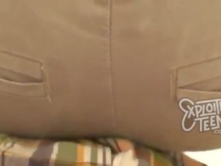 Brand new brunette teen with big tits and a plump ass sucks johnson