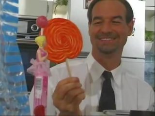 Naughty lady likes candy and cocks