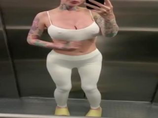 Bald street girl squirting orgasm in public elevator